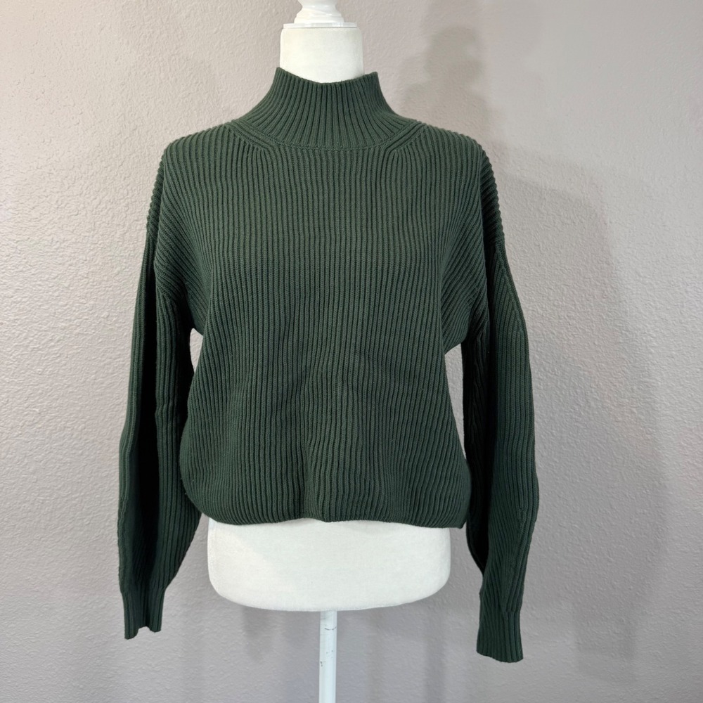 Maeve Women's Size Small Green Mock Neck Ribbed Knit High Low Sweater OB1814365